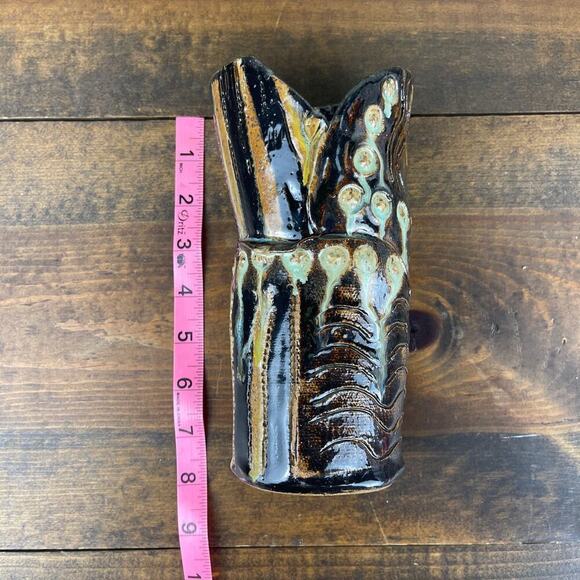 Japanese STYLE Swirl Ceramic 8" Vase Mingei Style Pottery Signed Tim Dunna? MCM - Picture 7 of 8